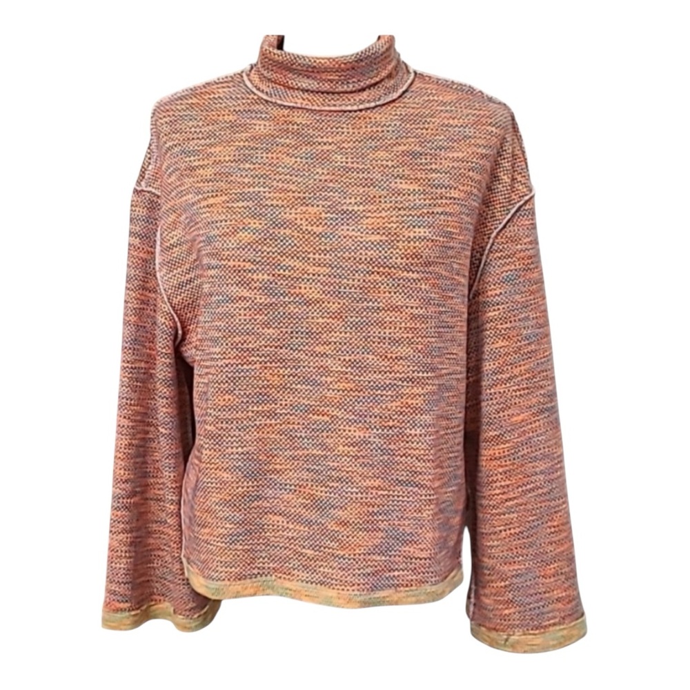 We The Free Sunny Days Orange and Brown Turtleneck Neck Sweater Sz S EUC